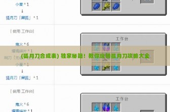 (狐月刀合成表) 独家秘籍！教你玩转孤月刀攻略大全
